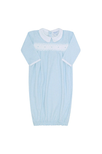 Blue Gingham Smocked Baby Gown