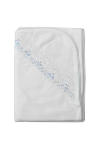 White Smocked Blanket with Blue Trim