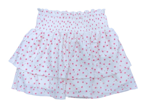 Smocked Ruffle Skirt - Pink Daisy Eyelet