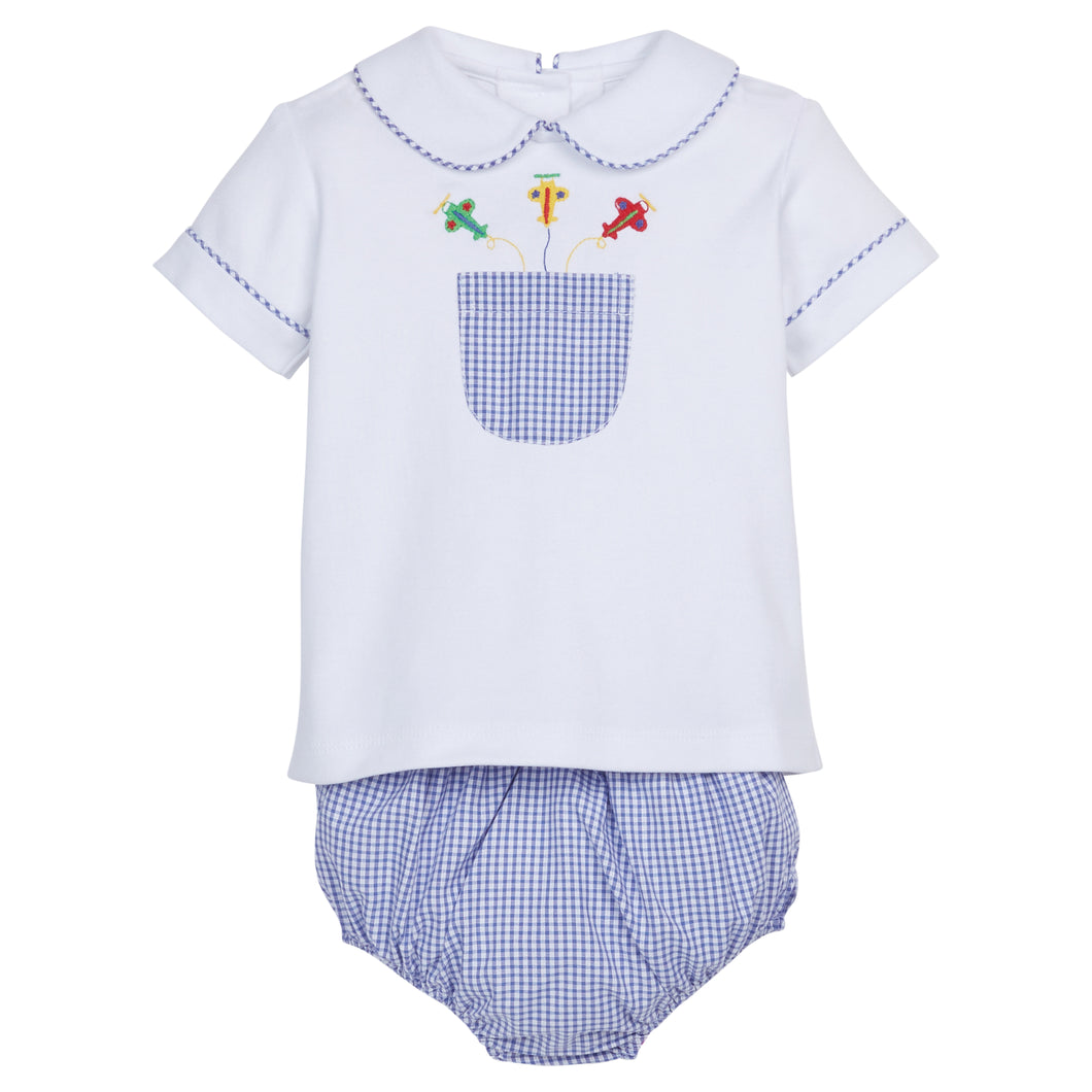 Embroidered Peter Pan Diaper Set - Airplanes