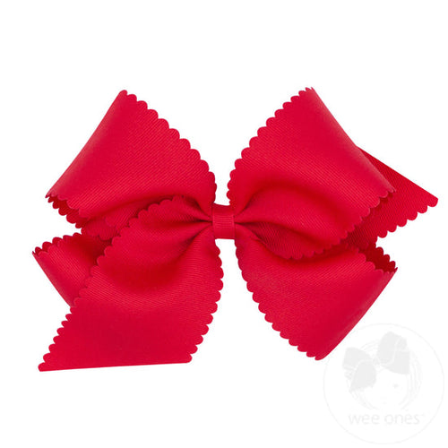 Grosgrain Scalloped Edge Hair Bow - Red