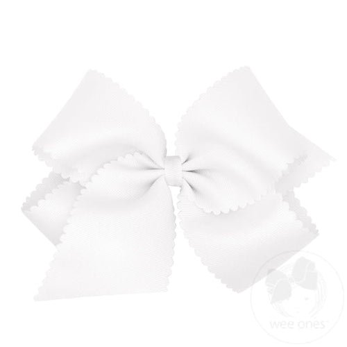 Grosgrain Scalloped Edge Hair Bow - White