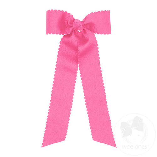 Grosgrain Scalloped Streamer Bow - Hot Pink