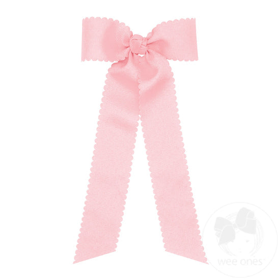Grosgrain Scalloped Streamer Bow - Light Pink