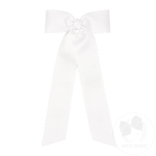 Grosgrain Scalloped Streamer Bow - White