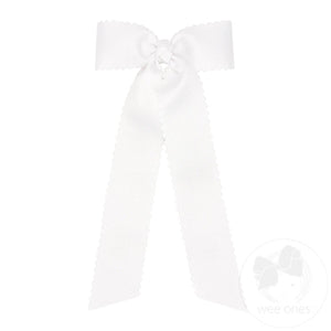 Grosgrain Scalloped Streamer Bow - White