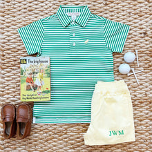 Load image into Gallery viewer, Prim &amp; Proper Polo - Kiawah Kelly Green Stripe w/ Bellport Butter Yellow