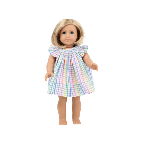 Dolly Angel Sleeve Sandy Smocked Dress - Colored Pens Plaid with Worth Avenue White