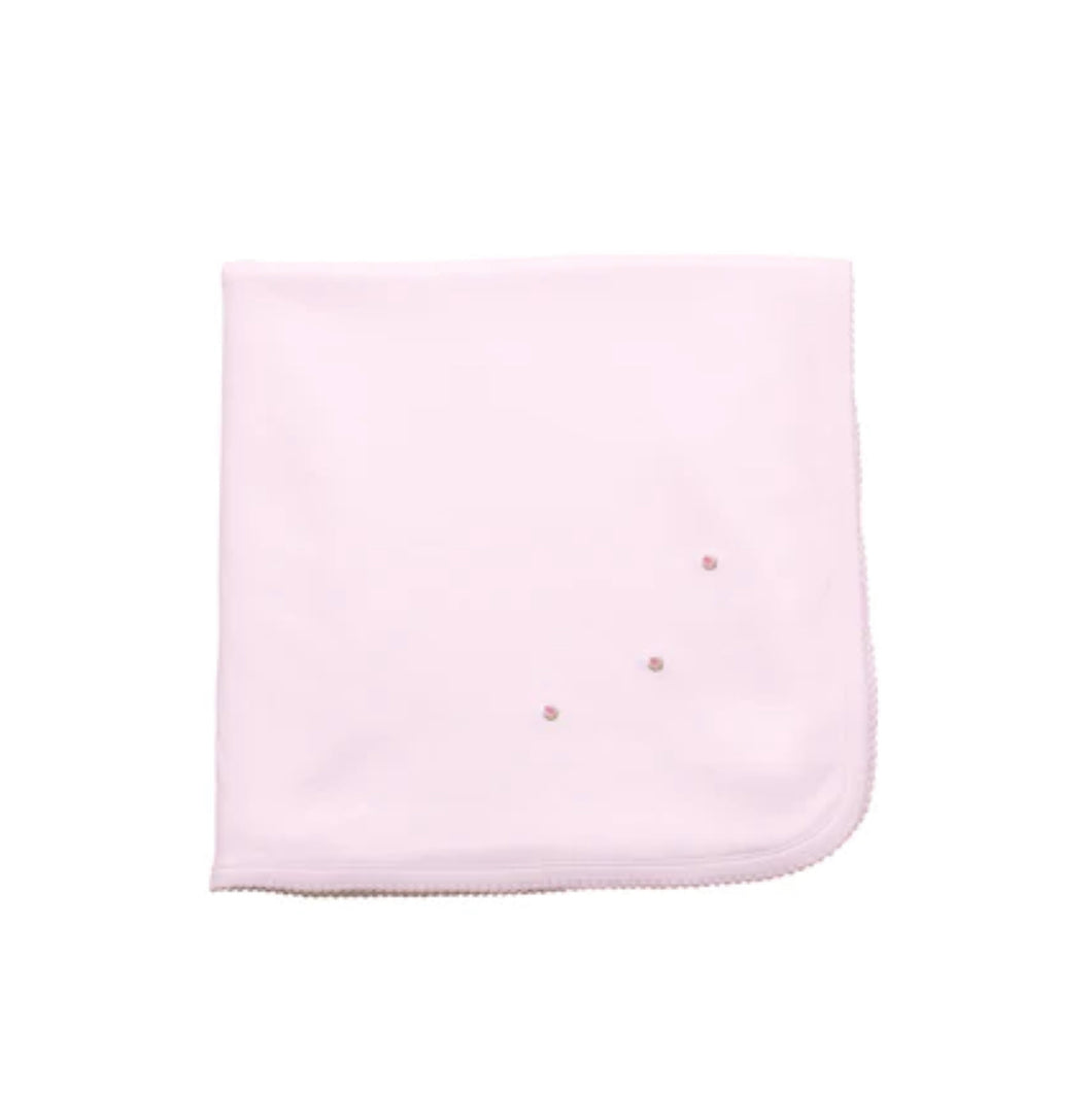 Small Pima Blanket - Pink with Pink Rosebuds