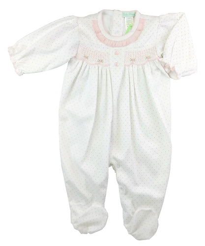 Sweet Pink Dots Hand Smocked Footie
