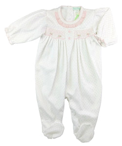 Sweet Pink Dots Hand Smocked Footie