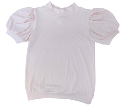 Puff Sleeve Ribbed Short Sleeve Top - Pink
