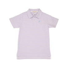 Load image into Gallery viewer, Prim and Proper Polo - Lauderdale Lavender Stripe with Beale Street Blue Stork
