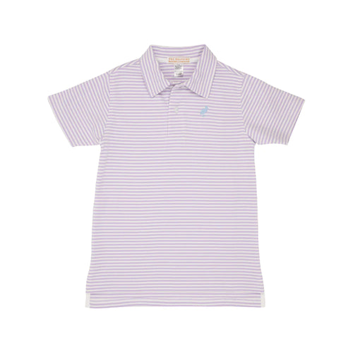 Prim and Proper Polo - Lauderdale Lavender Stripe with Beale Street Blue Stork