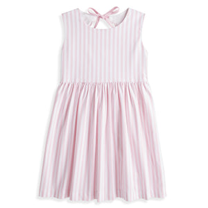 Scalloped Shelby Dress - Pink Wide Oxford Stripe