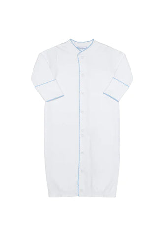 White Bubble Baby Converter Gown - Blue Picot Trim