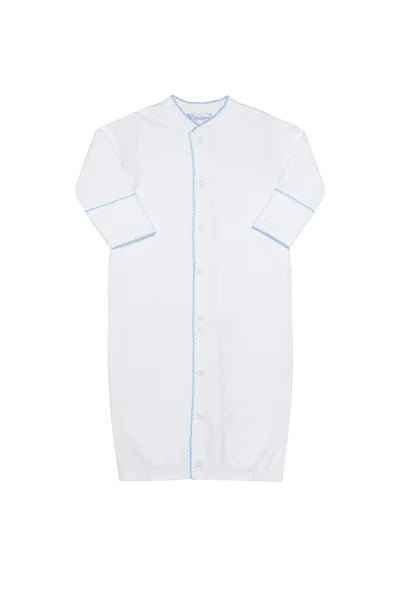 White Bubble Baby Converter Gown - Blue Picot Trim