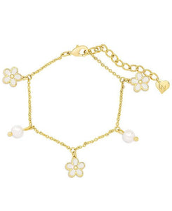 Flower And Freshwater Pearl Charm Bracelet: Pink