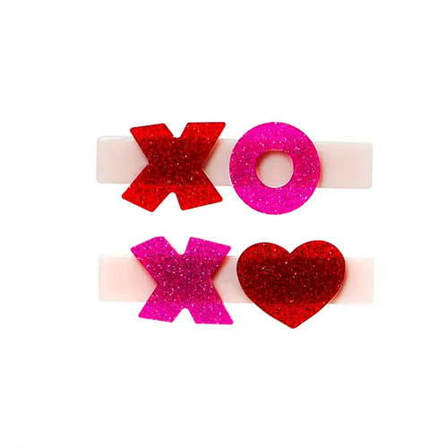 XOXO Red/Pink Glitter Alligator Clips