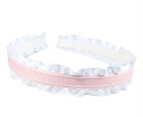 Light Pink Ticking Double Ruffle Ribbon Headband