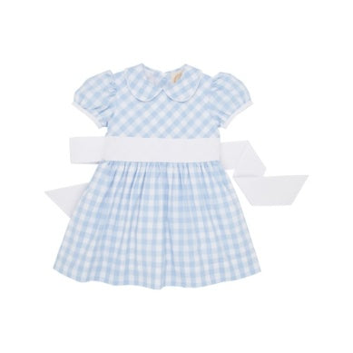Cindy Lou Sash Dress -Woven Yarn Beale Street Blue Check with Worth Ave. White