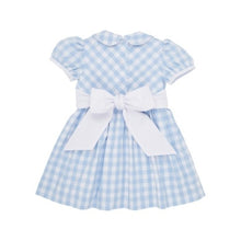 Load image into Gallery viewer, Cindy Lou Sash Dress -Woven Yarn Beale Street Blue Check with Worth Ave. White