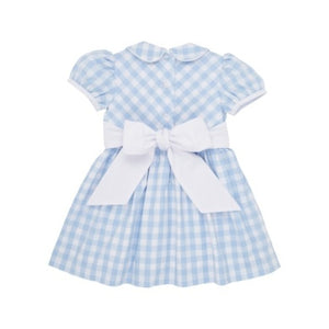 Cindy Lou Sash Dress -Woven Yarn Beale Street Blue Check with Worth Ave. White
