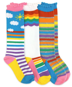 Rainbow Knee High Socks - White Stripe