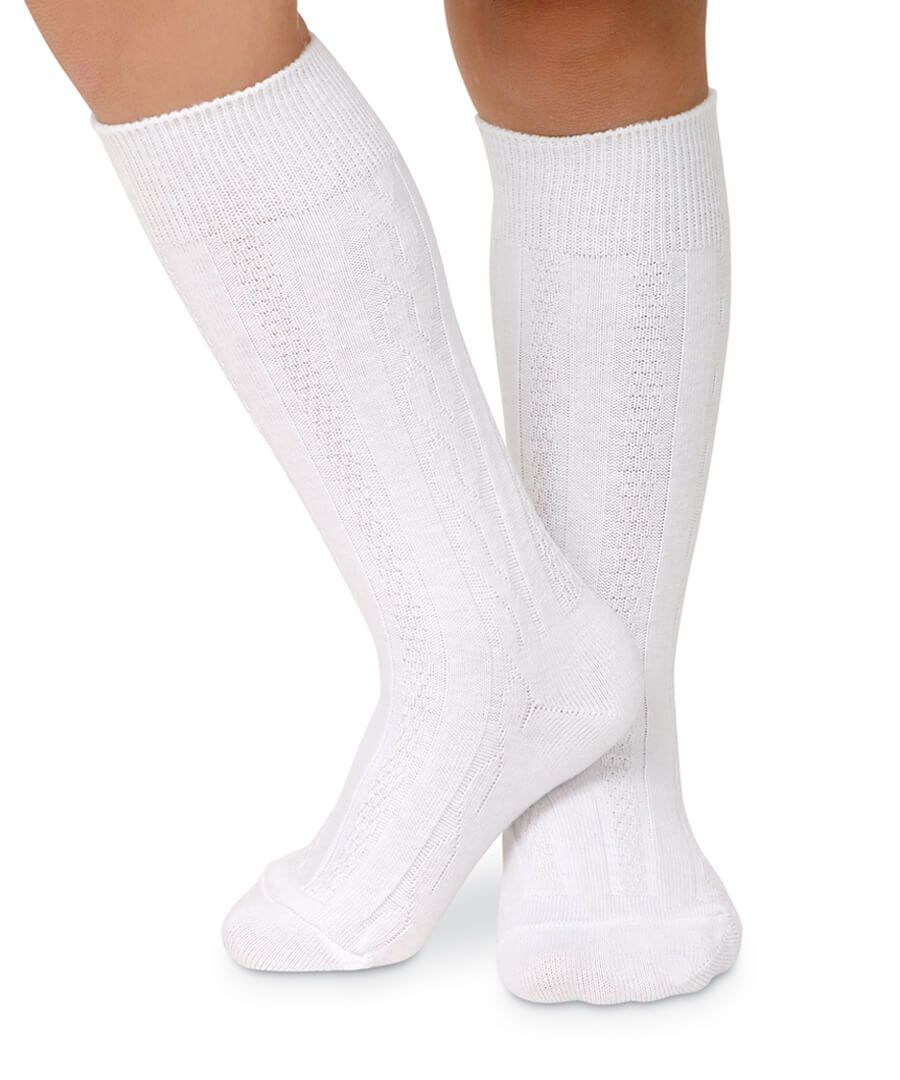 Classic Cable Knee High - White