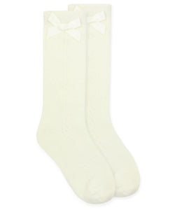 Pointelle Bow Knee Sock - Ivory (1650)