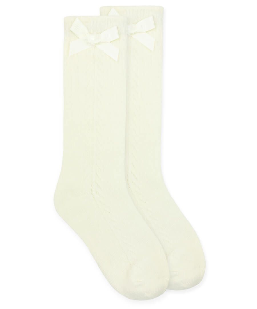 Pointelle Bow Knee Sock - Ivory (1650)