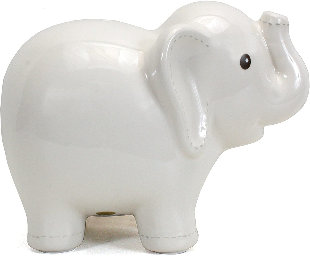 Large Stitched Elephant Bank - White