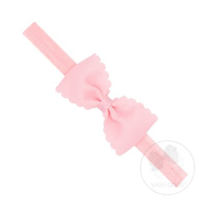 Small Scalloped Edge Grosgrain Bowtie on Elastic Band - Light Pink