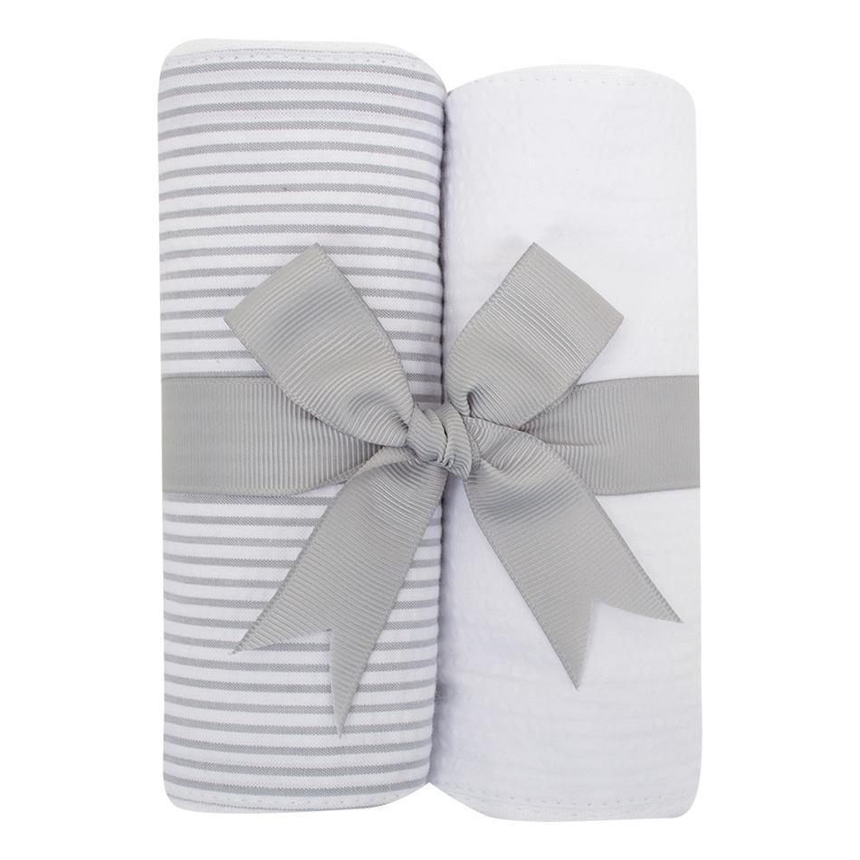 Set of Two Fabric Burps - Gray Seersucker Stripe