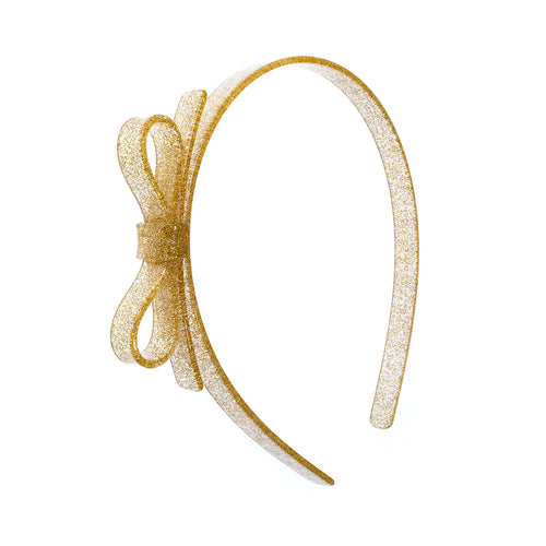 Thin Bow Headband - Glitter Gold