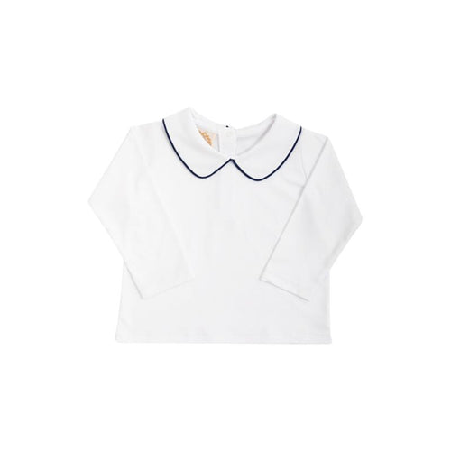 Peter Pan Collar Shirt & Onesie (Long Sleeve Woven) - Worth Avenue White with Nantucket Navy