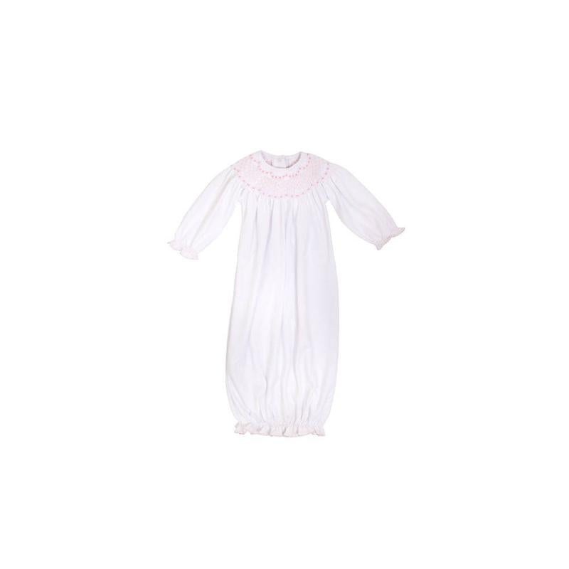 Sweetly Smocked Greeting Gown - Worth Ave White with Palm Beach Pink