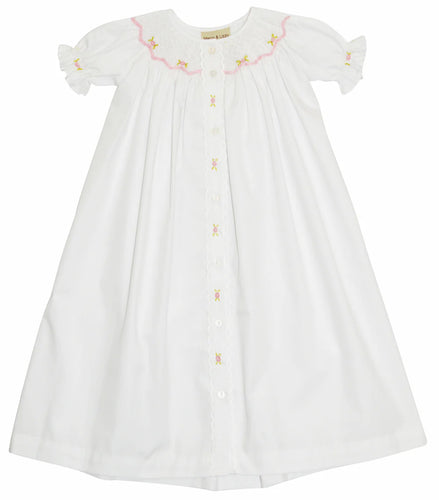 White Smocked Day Gown with Pink Roses