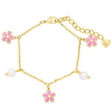 Load image into Gallery viewer, Flower And Freshwater Pearl Charm Bracelet: Pink