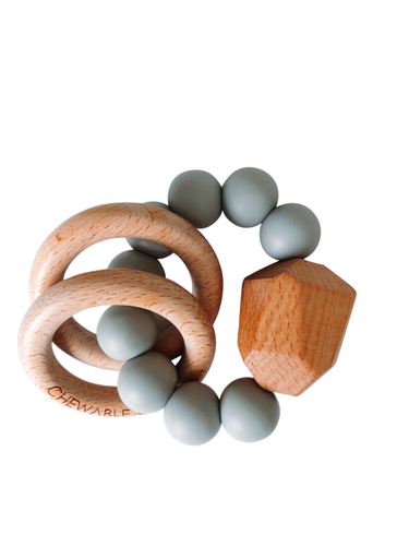 Hayes Silicone and Wood Teether Toy - Grey