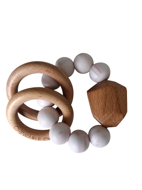 Hayes Silicone and Wood Teether Toy - Rose Quartz