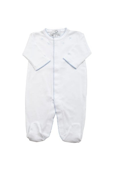 Footed Pajamas - White with Blue Stitch